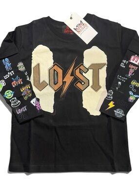 Lost Intricacy Youth Size 2-3 "Logos" Black Long Sleeve New With Minor Defects